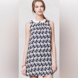 Anthropologie Navy Repeating Cat Pattern Dress with Peter Pan Collar Size XS